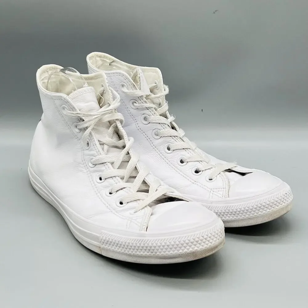 Converse Shoes Mens 9.5 White Leather Chuck Taylor All Star High Top Sneakers